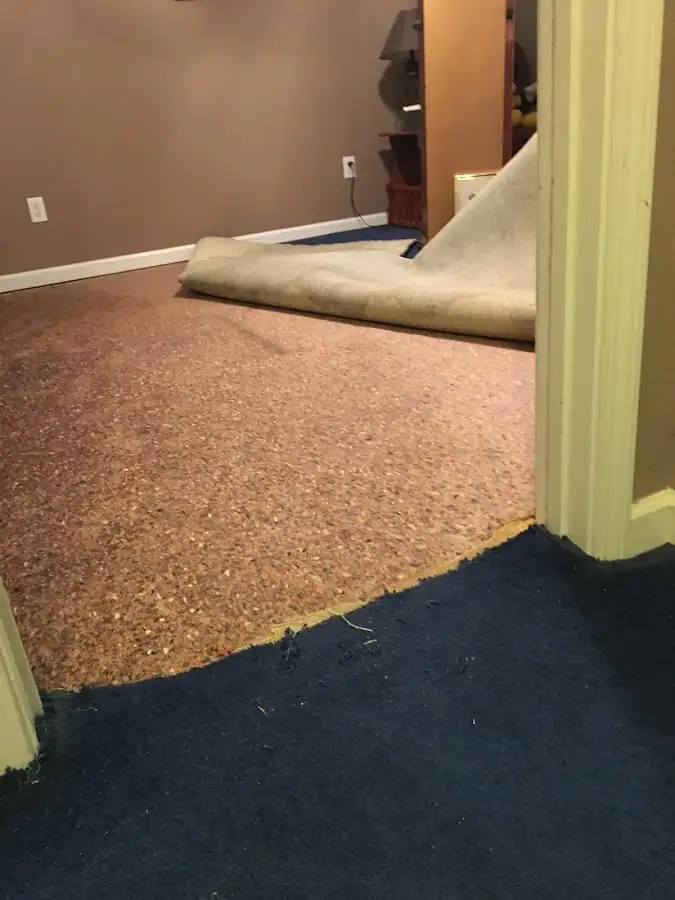 Carpet pad removal revealing water damage during Drying & Dehumidification in Poughkeepsie