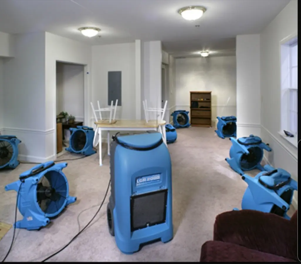 Air movers and dehumidifier setup for Water Damage Restoration in Poughkeepsie